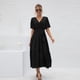thumbnail image 5 of Vestido largo de dama de honor sin mangas con volantes y cuello en V para mujer, 5 of 6