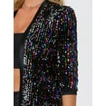thumbnail image 3 of Cárdigan de terciopelo sin cuello con lentejuelas brillantes para mujer Inspire Chic, de 3/4 de manga, tamaño XS, arcoíris, 3 of 6