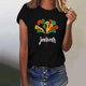 thumbnail image 4 of Tops de Manga Corta para las Mujeres de Ajuste Suelto, Día de la Independencia Negro Impreso, Cuello Redondo Suelto Superior, 4 of 4