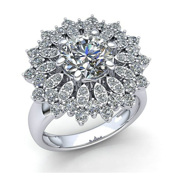 2ctw Round Cut Diamond Ladies Vintage Flower Anniversary Engagement Ring Solid 10K Rose, White or Yellow Gold GH SI1