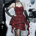 thumbnail image 4 of Y2K Plaid Backless Halter Bodycon Party Dresses Gothic Lace Sleeveless Slim Women Grunge Punk Dresses, 4 of 12