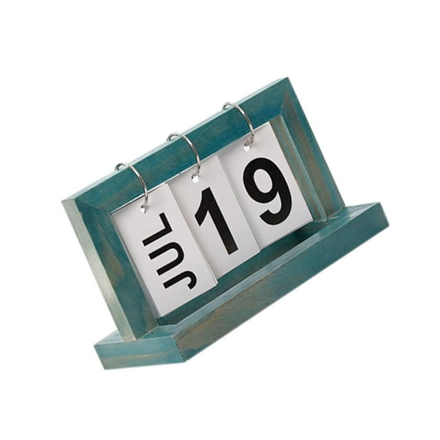 simhoa Practical Wooden Flip Chart Perpetual Calendar DIY Desktop Calendar Blue