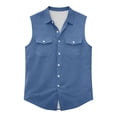 thumbnail image 4 of fnnxeal Mens Navy Sleeveless Button Down Collared Shirt Quick Dry Polyester Casual Top with Chest PocketsSize L, 4 of 7