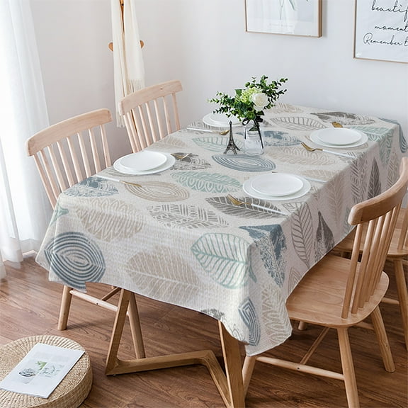 Teal Beige Tropical Leaves Tablecloth Rectangle Table Cloth 60x84 , Waterproof Tablecloth Outdoor Table Cloth, Farmhouse Burlap Aesthetics Washable Table Cover for Kitchen Dining Party