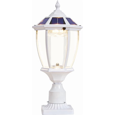 Dusk to Dawn Solar Lamp Post Light with Waterproof, Oil-Rubbed White Solar Pillar Lights with Clear Glass, Aluminum Exterior Pier Lamps for Patio Yard Pathway