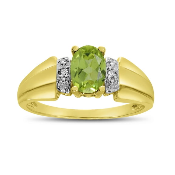 10k Yellow Gold Oval Peridot And Diamond Ring