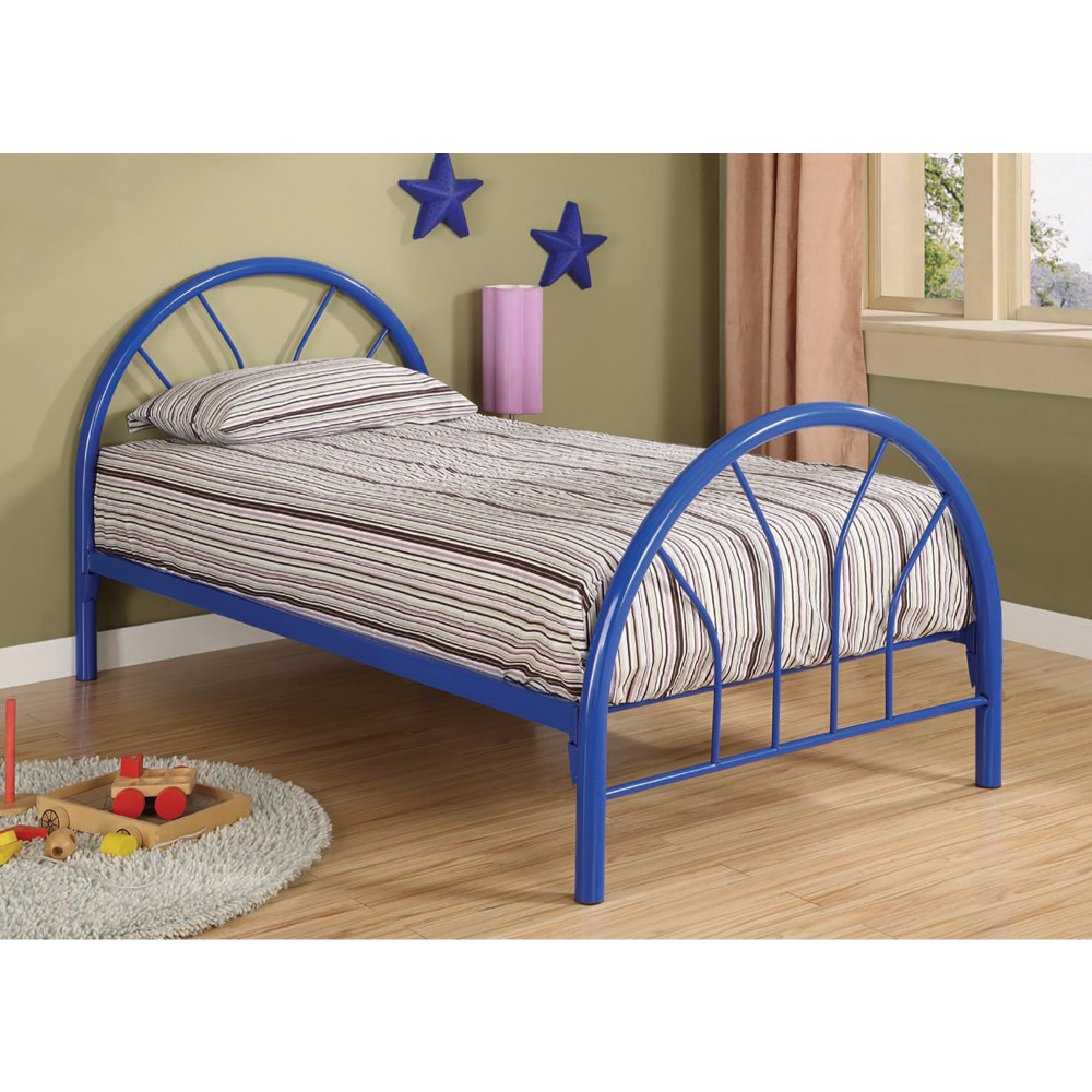 Casually Modish Twin Size Metal Bed, Blue