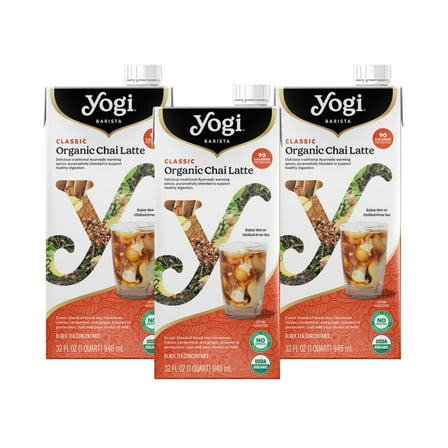 (3 Pack) Yogi Barista Classic Organic Chai Latte Tea Concentrate, Black Tea, 32 oz Carton