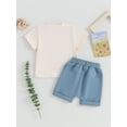 thumbnail image 5 of FEORJGP Toddler Boys Summer Outfits 0-3Y Infant Short Sleeve T-shirt Crew Neck Shirt Letter Print Tops and Solid Color Shorts Sets Newborn Baby Loose Casual Daily Clothes, 5 of 9