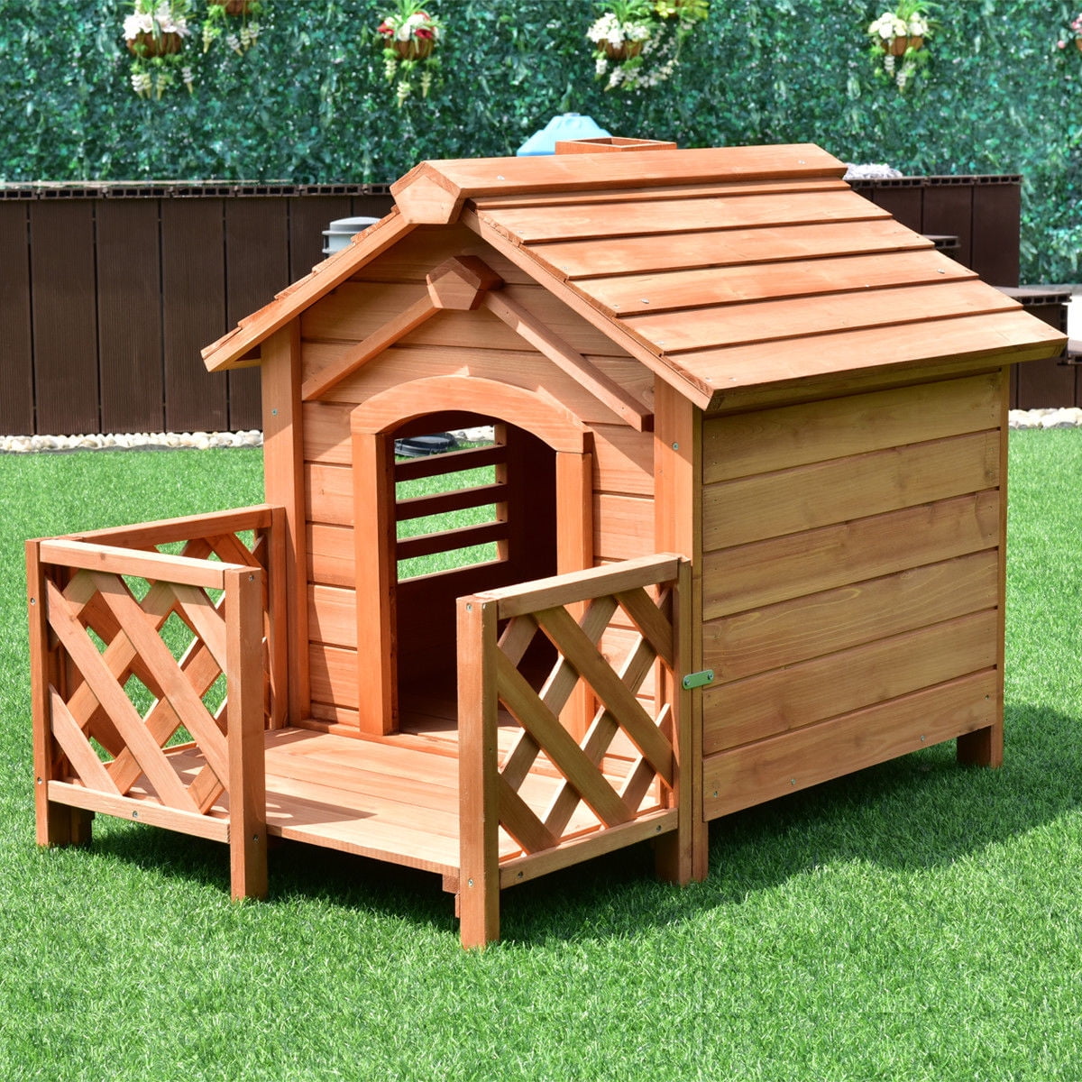 Gymax Wooden Pet Dog House Kennel Shelter Crates With Porch Window