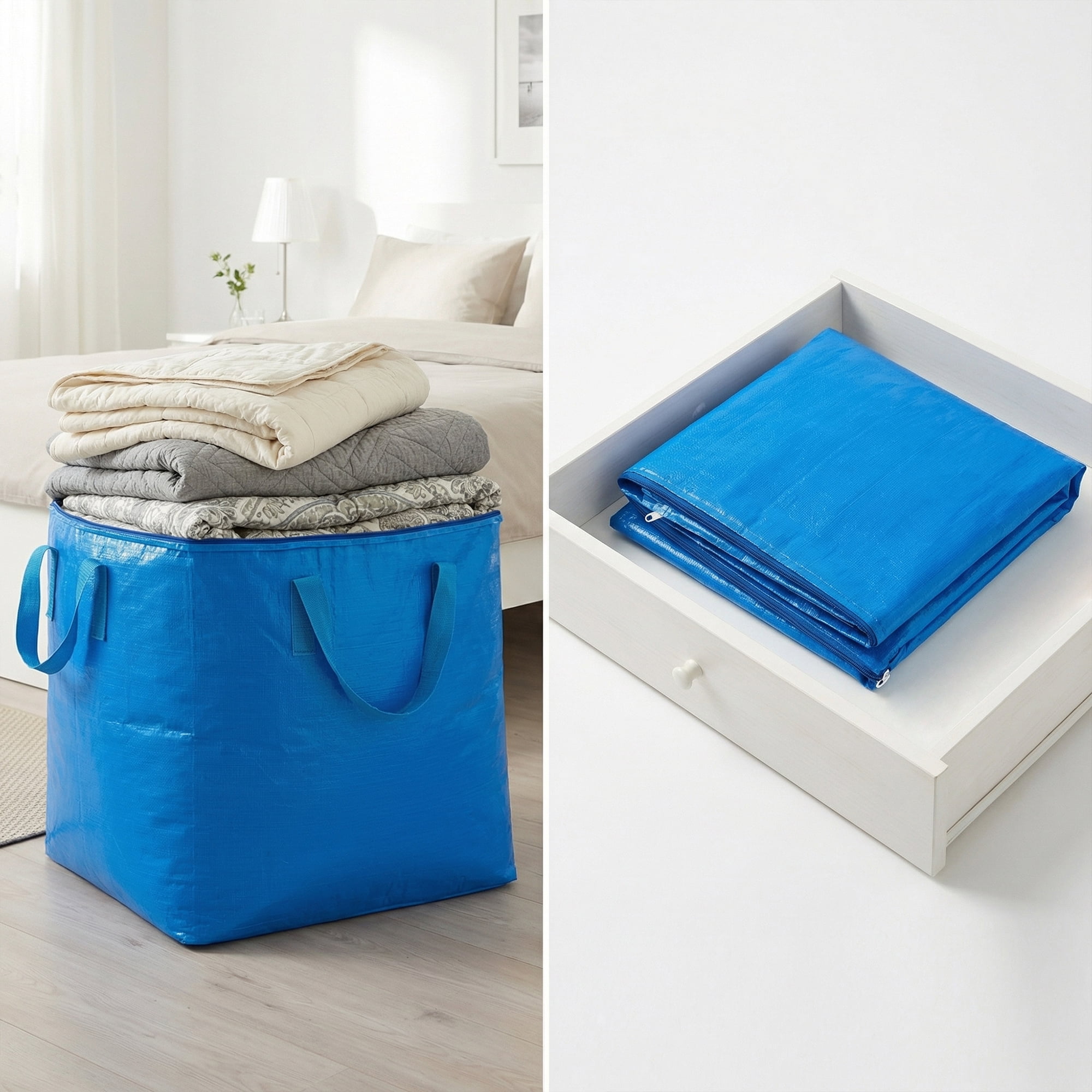 Unique Bargains Clothes Storage Bag with Handles Blue 23.6"x19.7"x23.6"