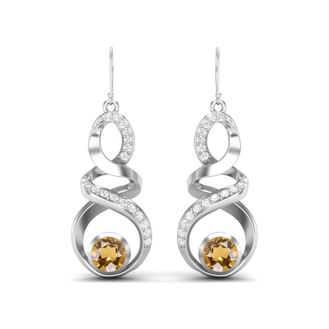 5mm Round Citrine 925 Sterling Silver Infinity Women Dangle Wedding Earrings