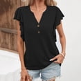 thumbnail image 3 of Gibobby Camiseta de Manga Corta con Cuello en V Las la moda del verano rematan la camiseta ocasional del color sólido las mangas la colmena del cuello en V(Negro,G), 3 of 5