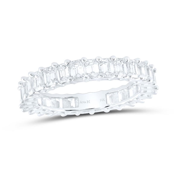 14K White Gold Emerald Diamond Eternity Wedding Band Anniversary Ring 2.75 CT
