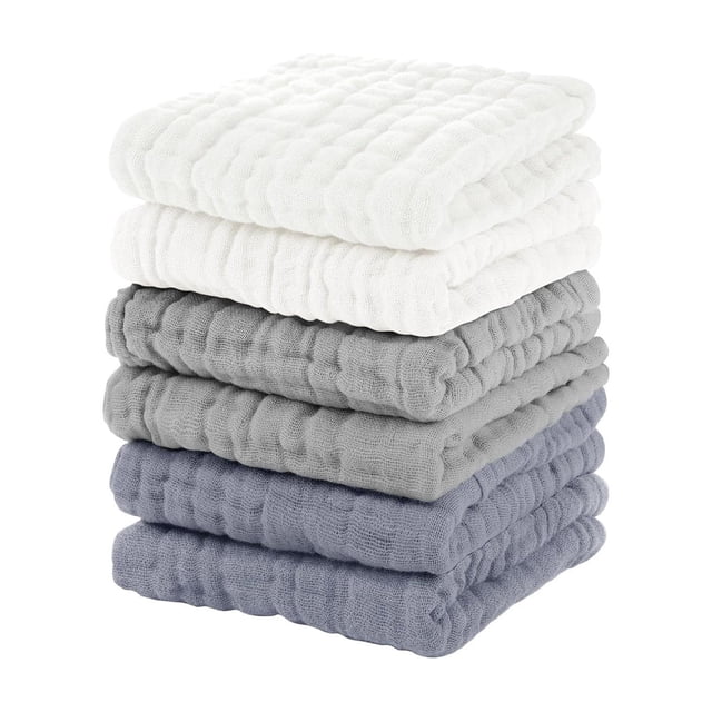 B Pure Cotton Towel Set Six Pieces Multicolor Border Design Absorbent Dry Face Towel Washcloth For Bathroom Kitchen Personal Use Soft Material Practical And Durable