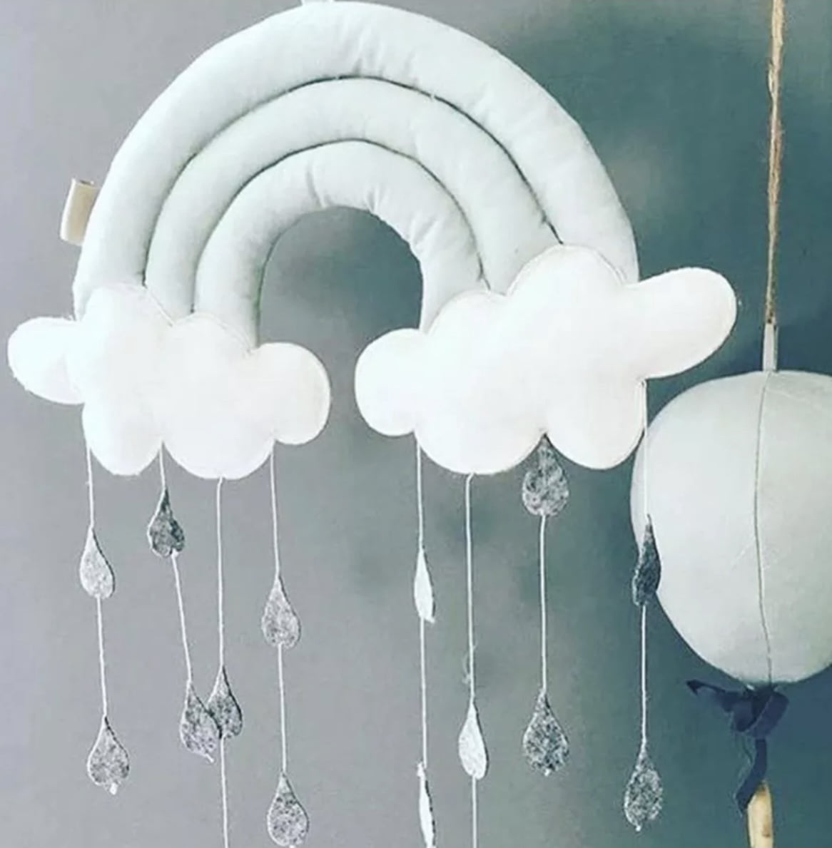 Cotton Velvet Cloud Raindrops Mobile Pillow wall hanging tent Bed play Decor Nursery Baby Shower Gift Ceiling for crib boy girl kids room Green Teal Pastel