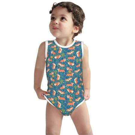 

Vsdgher Corgi with Flowers Print Baby Unisex Baby Cotton Sleeveless Bodysuits Soft and velvety comfortable and breathable