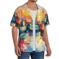 thumbnail image 2 of Balery Colorful Fishing Boats Men's Casual Button Down Shirt Short Sleeve Textured Summer Cuban Beach Shirts-Medium, 2 of 7