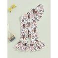 thumbnail image 4 of Coduop Kids Girls Bodysuit Jumpsuit Ruffles Fly Sleeve One Shoulder Cow Flowers Printed Playsuit, 4 of 7