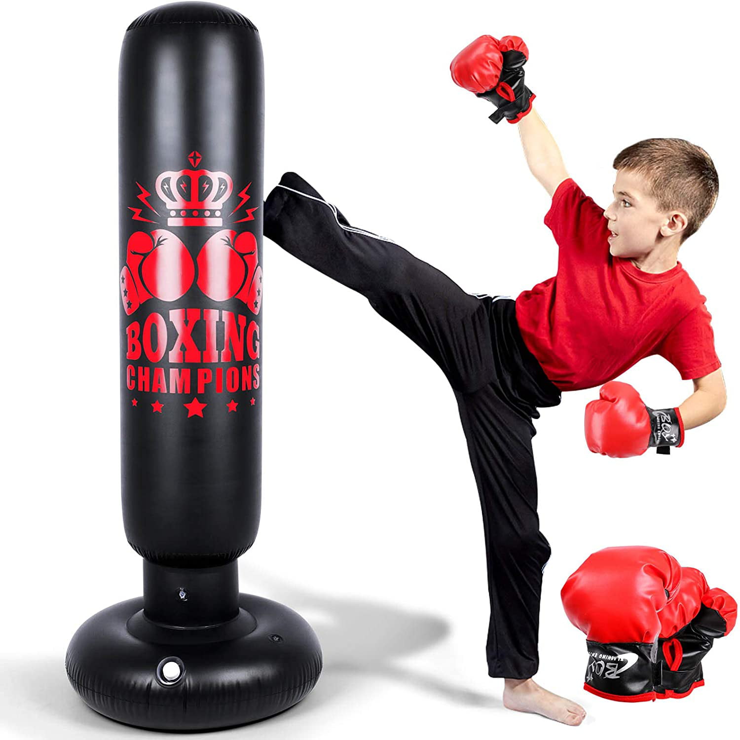 63 Inch Durable Boxing Inflatable Punching Bag for Kids Adults Karate Taekwondo 