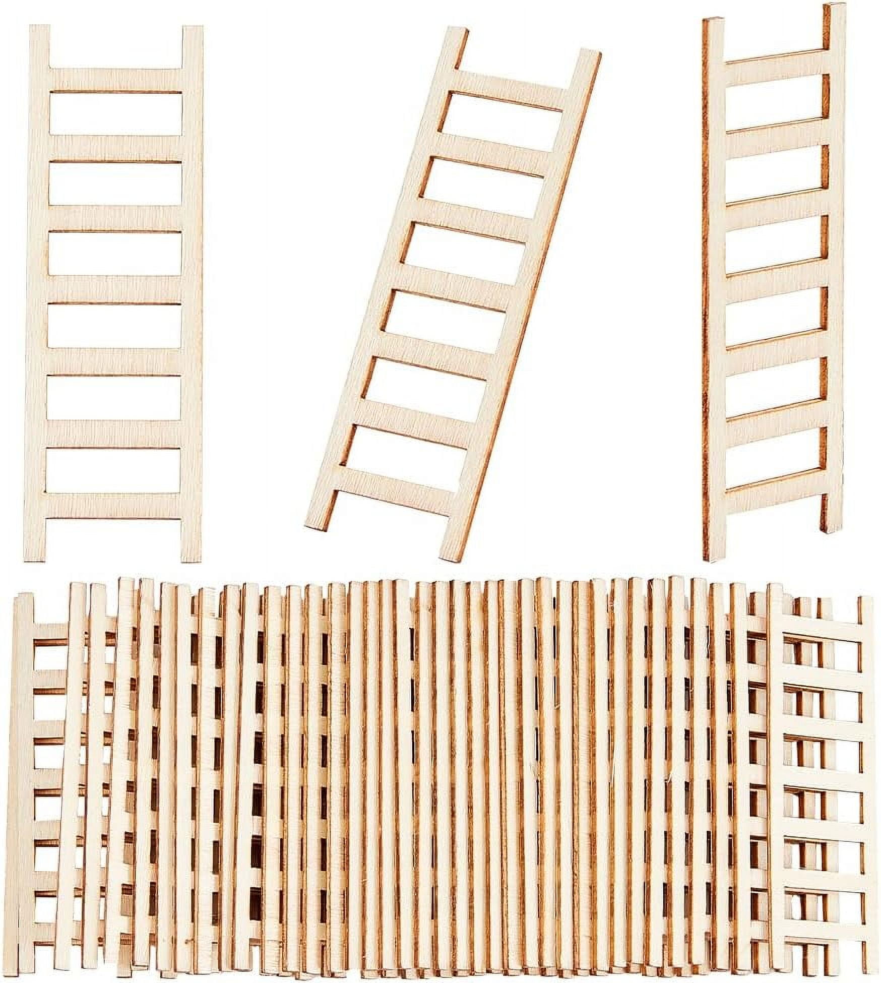 40Pcs Mini Garden Ladder 0.8x2.4 Inch Miniature Wood Ladders Mini Wooden Step Ladders Miniature Furniture Mini Garden Ornament for DIY Crafts Micro Landscape Prop Decorations