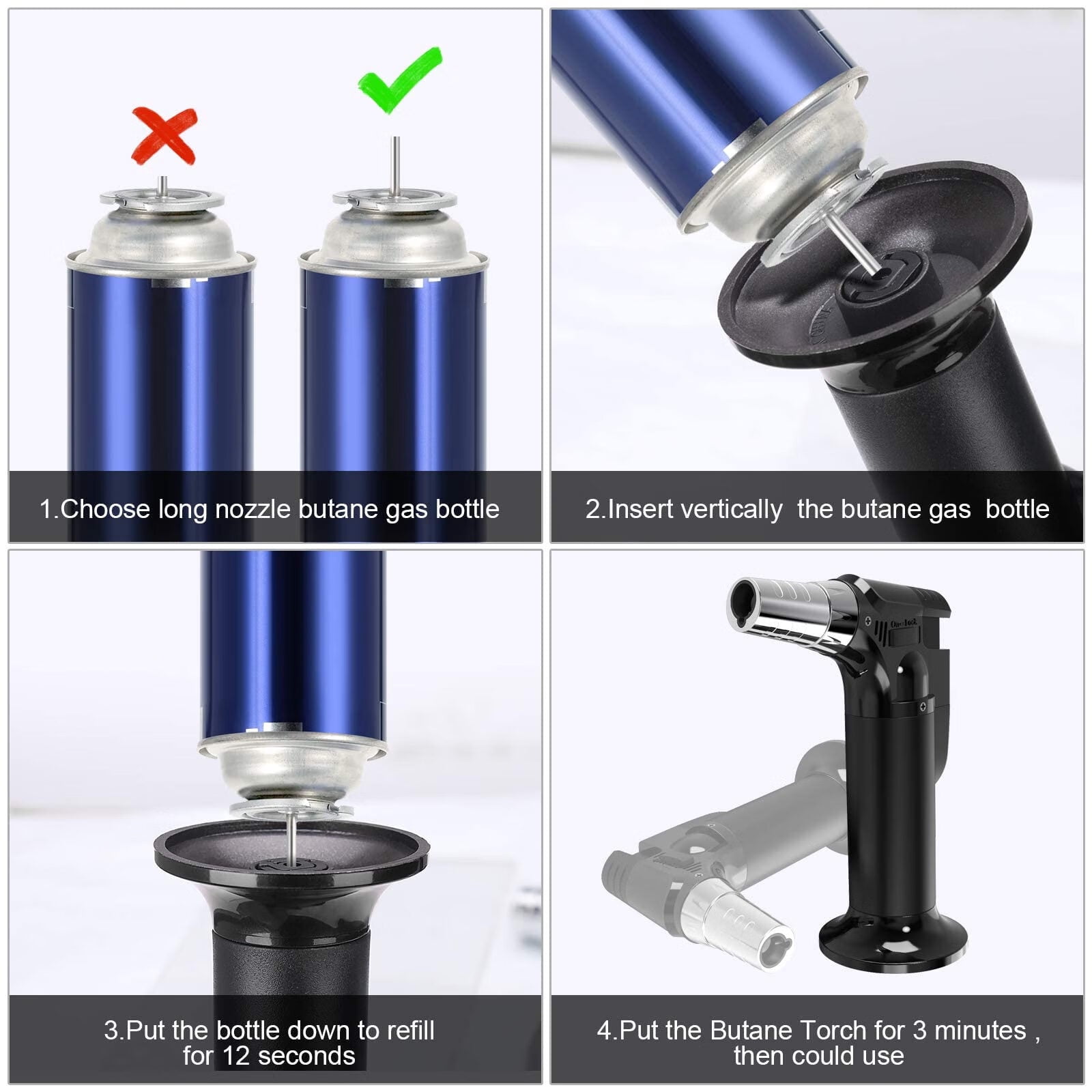 2 Briquets Torche De Cuisine Rechargeables - Flamme Réglable - Pour Crème Brûlée, BBQ Et Artisanat