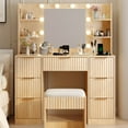 thumbnail image 7 of Zimtown Lighted Makeup Vanity Desk with Mirror and Charging Station, Vanity Table with 7 Drawers & 4 Storage Shelves for Dressing Room Bedroom, Oak, 7 of 7