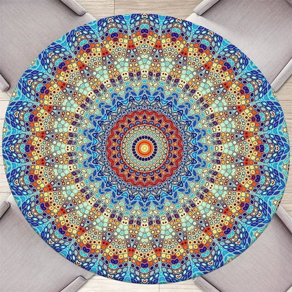 48in Waterproof Wipeable Bohemia Round Fitted Tablecloth for Picnic