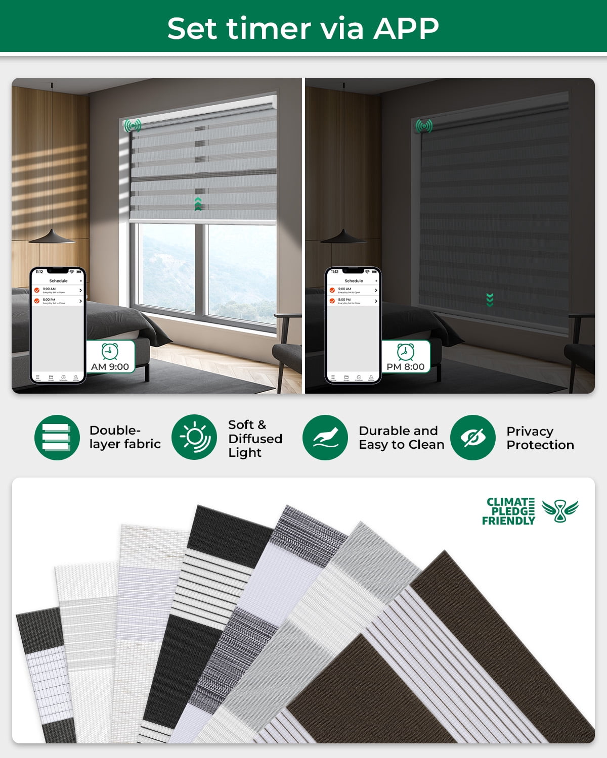 Allesin Motorized Zebra Blinds with Remote, Electric Dual-Layer Shades with Dry Battery-Powered, Smart Horizontal Window Blind with Privacy Light Control (Gray 34"W x 72"H)