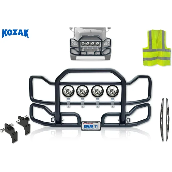 Kozak Compatible with  Mack CX 2004-2017 Front Grille Deer Bumper Guard Large w/Bracket - Black
