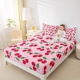 thumbnail image 3 of Manfei Kawaii Cherry 3pcs Twin Sheet Sets,Cartoon Fruit Twin Fitted Sheet,Red Pink Breathable Flat Sheet,Cute Room Decorative, 3 of 6