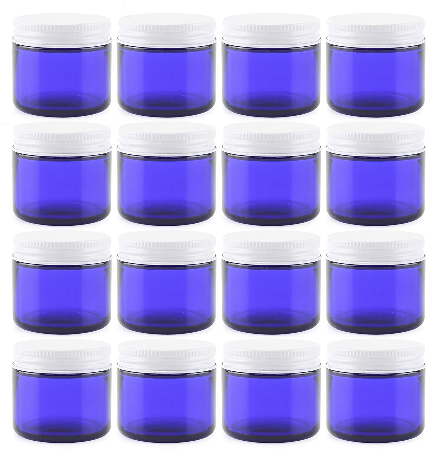 2Ounce Cobalt Blue Glass Jars w/Metal Lids (12 Pack; 2oz); Straight Sided