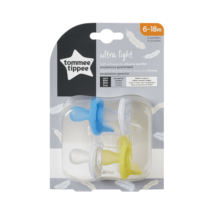 Tommee Tippee Ultra-Light Silicone Pacifier, Symmetrical Orthodontic Design, BPA-Free Binkies, One-Piece Design, 6-18m, 4 Count