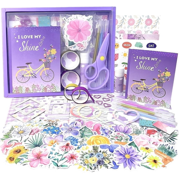 DIY Journal Kit for Girls - 180 Pcs Scrapbook & Diary Supplies Set, Ideal for Teen and Tween Girls Ages 8 9 10 11 12 13 14  Christmas Gifts for Teen Girls, Journaling Art Crafts Kit (Purple)