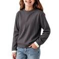 thumbnail image 3 of HAiming Kids Pullover Shirts Long Sleeve Ribbed Knit Fleece Crew Neck Casual Undershirts Fall Winter Outdoors Tops, 3 of 8