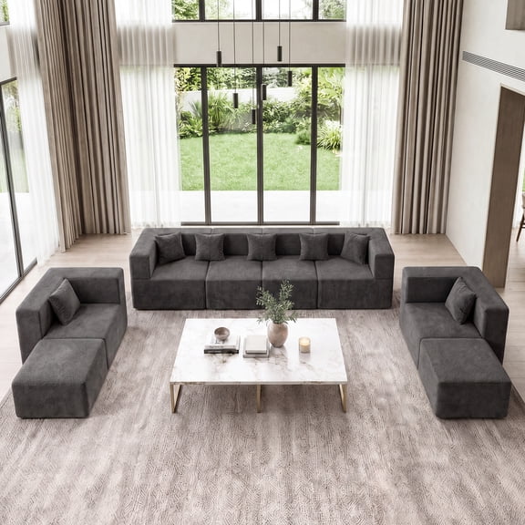 BEHOST 130" 8-Piece Modular Sectional Sofa, Boneless Cloud Couch with Extra Deep Seats, Washable Chenille Sofa Set for Living Room, Chenille Dark Gray