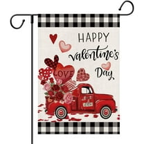 Valentines Day Garden Flag 12.5x18 Small Truck Heart February Yard Decorative Flags for Outside Happy Valentine''s Day Burlap Rustic Farmhouse Welcome Flags for Outdoor Lawn