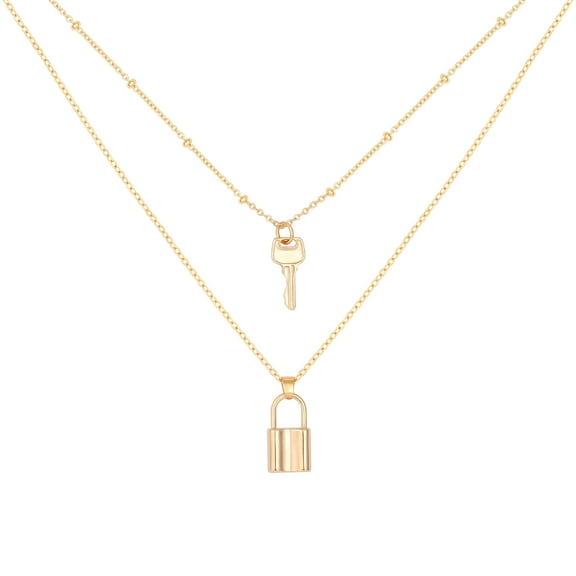 CANEVINKA Dainty 18k Gold Plated Layered Statement Choker Necklaces for Women Tiny Cute Lock Key Pendant Personalized Double Layering Chain Necklaces for women