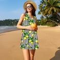 thumbnail image 2 of Horeoi Lemons on Striped Print Women's Sleeveless Dress Cotton-like Flared Hem Deep Side Pockets Above-Knee, 2 of 6