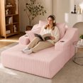 thumbnail image 3 of Leumius Oversized Chaise Lounge Chair Indoor,67'' Faux Fur Upholstered Boneless Sofa Bed,Deep Seat Sleeper Cloud Sofa with Cup Holders & 3 Pillows for Living Room, No Assembly Required,Pink, 3 of 15