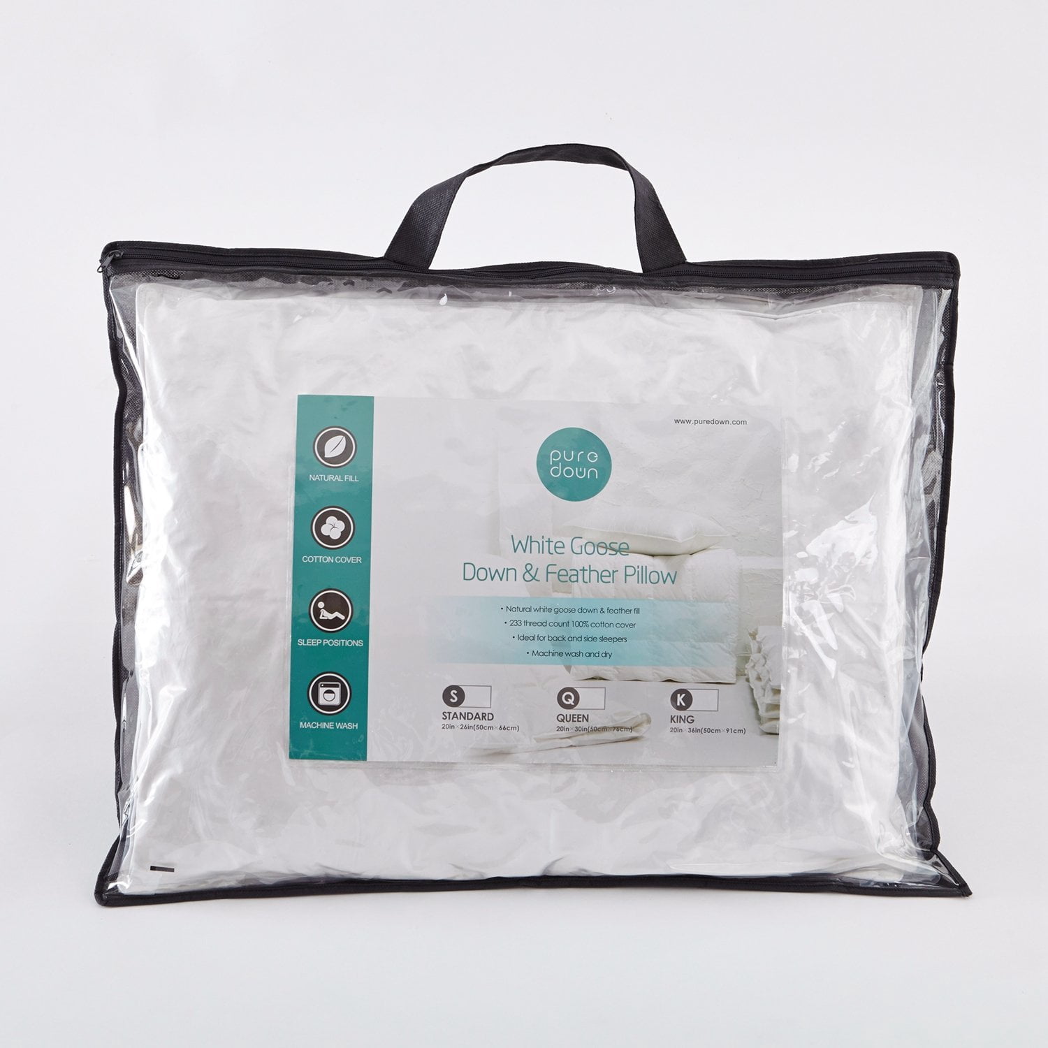 Puredown White Goose Feather and Down Pillow, Queen, Set of 2