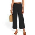 thumbnail image 4 of Bainana Womens Comfort Fit Straight Leg Pants Solid Color Elastic Waist Trousers With Pockets Ladies Party Play Flowy Pants Black Size L, 4 of 6