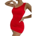 thumbnail image 2 of Jumpingount Vestido de tirantes finos informal para mujer, vestido veraniego con cuello Irregular, ropa de verano para vacaciones en la playa y discoteca Vestidos Rojo L Jumpingount AP010938-04, 2 of 6