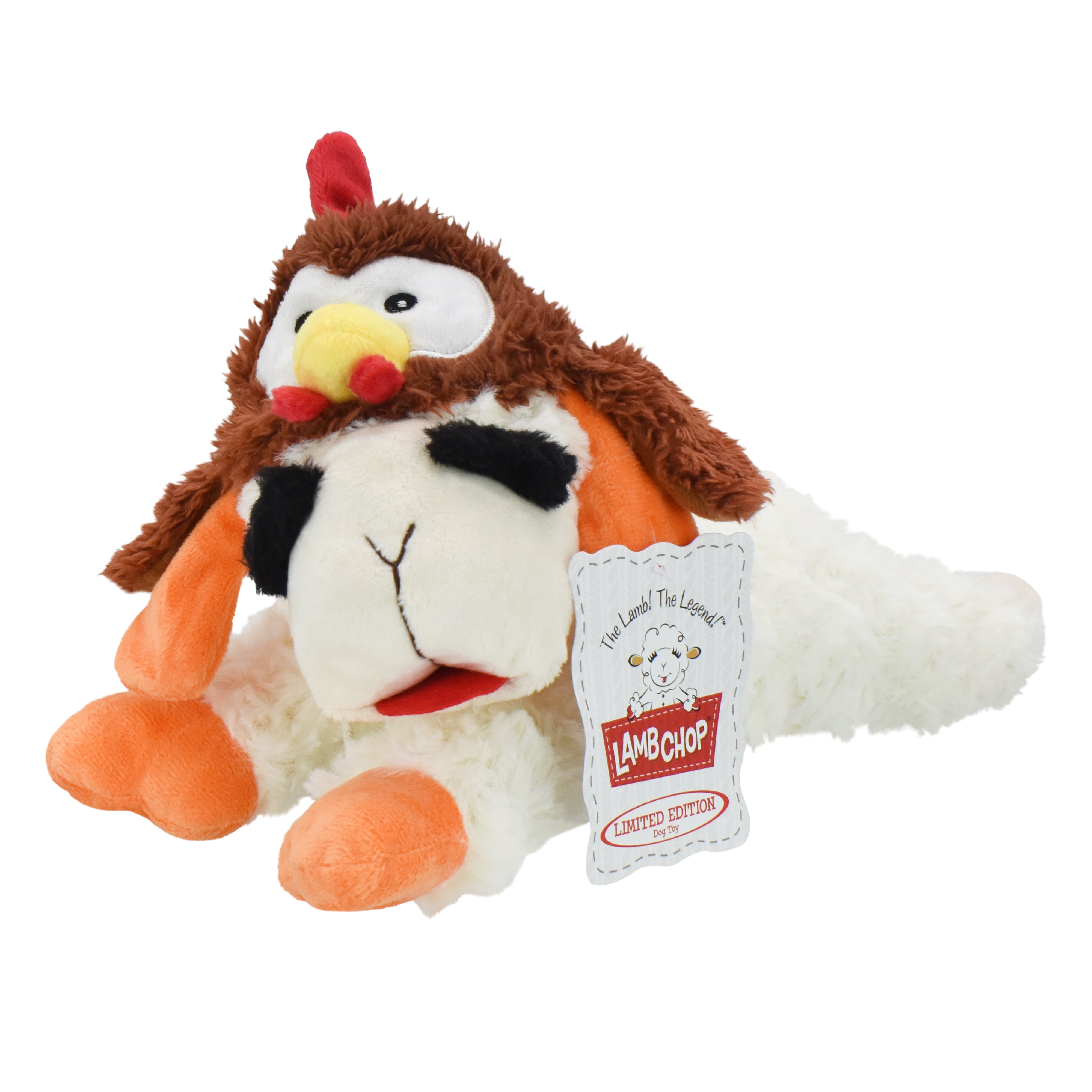 Multipet Lamb Chop Dog Toy with Turkey Hat, Squeaker, Thanksgiving Festive