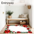 thumbnail image 3 of ODIKA 4'x6' Machine Washable Non-Slip Area Rug, Traditional Poinsettia Welcome with Ribbon Bow Details High Traffic Rug, Red, 747239, 3 of 7