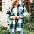 thumbnail image 5 of Yigetop Plaid Jacket for Woman Women's Overcoat Classic Button Down Plaid Printed Winter Fleece Lined Lapel Snow Coat Shirts Outwear with Pockets Jackets for Women Green L, 5 of 9