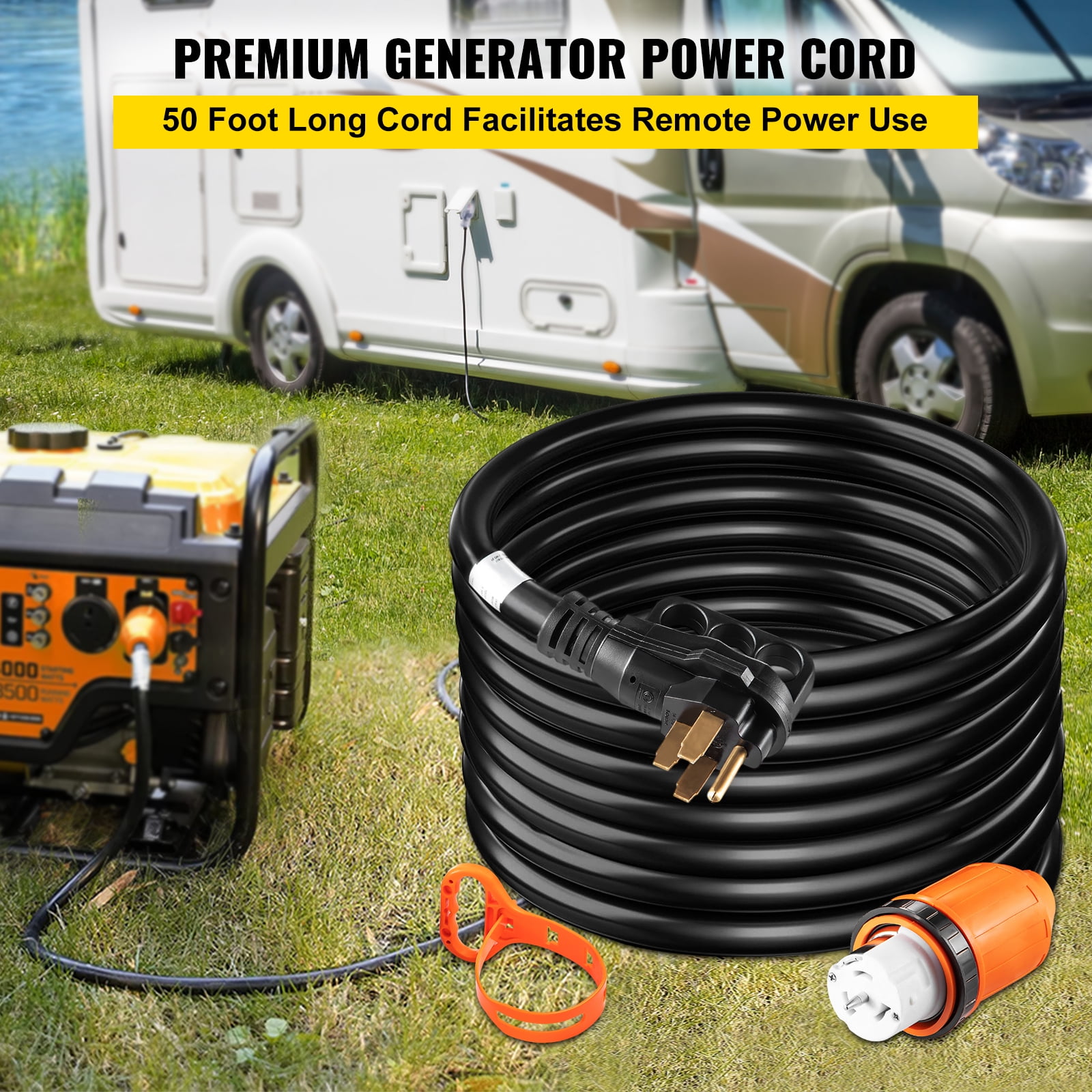BENTISM Generator Power Cord 50FT Locking Connector 125/250V 50AMP Extension Cord