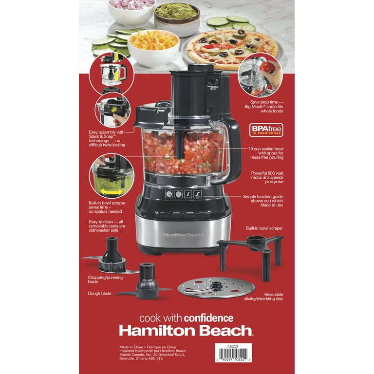Hamilton Beach Stack & Snap Food Processor with Bowl Scraper, 10 Cup  Capacity, Black, New, 70822F 