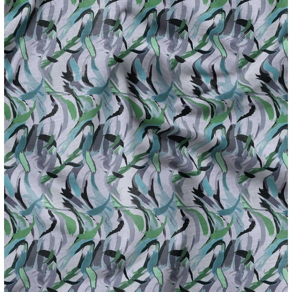 Soimoi Brush Stroke Print,Cotton Poplin, Sewing Fabric Sold by The Yard 42 Inch Wide,Sewing Craft Quilting/Quilt Making Fabric, Green & White