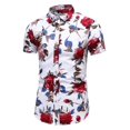 thumbnail image 5 of Camisetas con estampado de flores de rosas en 3D para hombre, de manga corta, ajustadas, con botones, informales, con estampado floral, 5 of 5